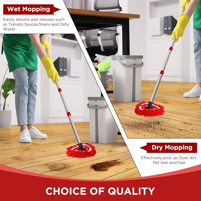 6 Pack Chenille Mop Heads Replacements Compatible with 1 Tank System Chenille Duster Replacement Heads Microfiber Spin Mop Refill Pads Reusable Dust Refills for Floor Cleaning (Red)