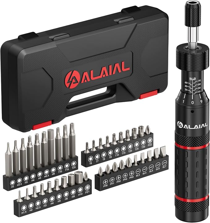 Torque Screwdriver Set 10-70 in-lb, Inch-Pound Torque Driver Kit | Adjustable, with S2 Steel Bits & Case, Prevents Over-Tightening for Scope Mounting, Electronics & Bicycle Maintenance, Red