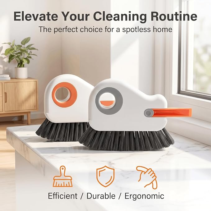 2 PCS Window Track Cleaner, 2 in 1 Groove Cleaning Brush with Hidden Scraper, Hard Bristle Crevice Cleaning Tool, Sliding Door Track Cleaner for Window Sill, Narrow Gaps, Kitchen, Bathroom
