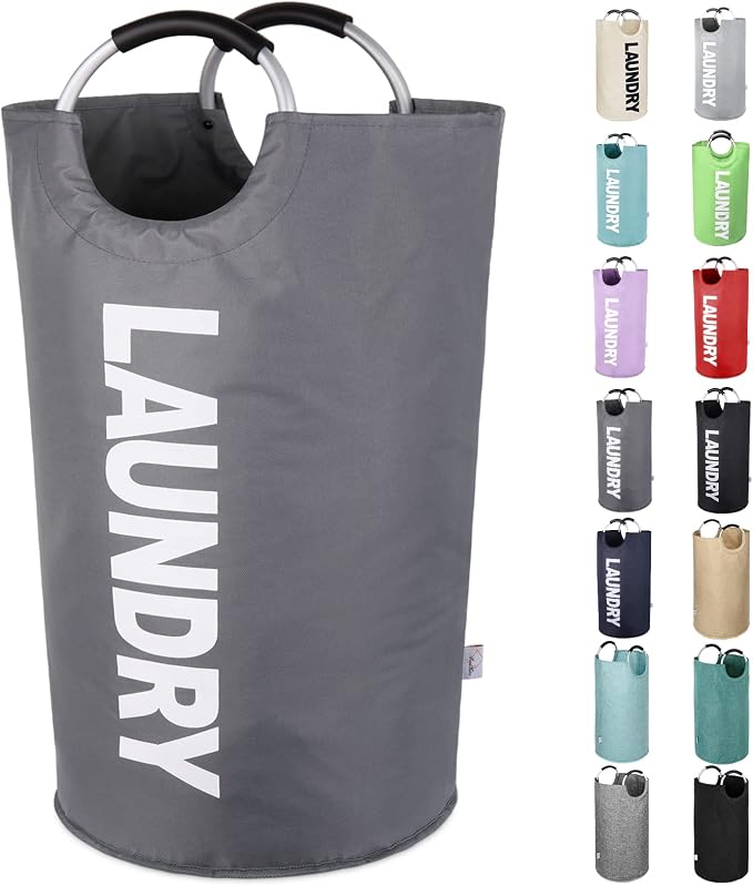 Extra Large Laundry Basket, Big Laundry Hamper Bag, Handles, 130L Dark Grey | Freestanding Tall Dirty Clothes Hamper, Collapsible and Portable Laundry Bin for Dorms and Bedrooms, Thick, Sturdy Fabric