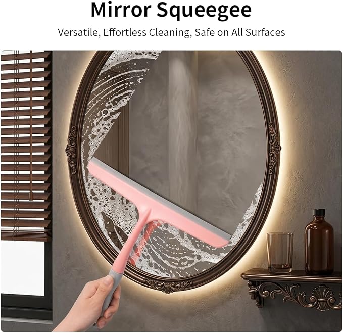 Silicone Squeegee for Shower,Window,and Mirror-Flexible Household Cleaning Tool for Glass,Tiles,and Countertops (Pink)