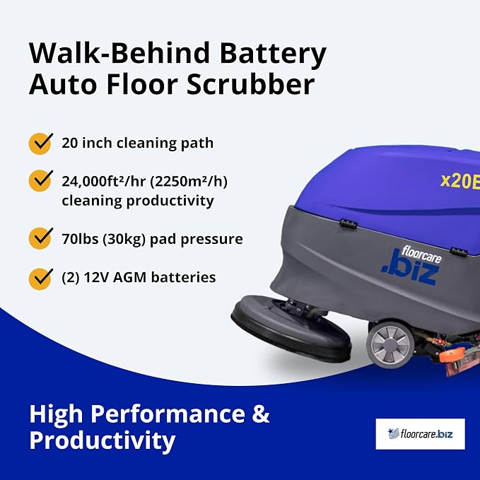 USA-CLEAN Commercial Auto Floor Scrubber Machine - Walk-Behind, Battery-Powered - 20" Cleaning Path, 16-Gallon Tank - High Performance, Easy Operation - All Parts Included (x20B)