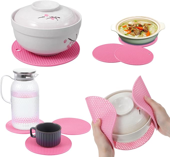 3Pcs Rubber Jar Opener,Round Large Jar Opener Gripper Pad Multipurpose Openers for Seniors Kitchen Non-Slip Coasters for Weak Hands,6.7x6.7Inch - Pink