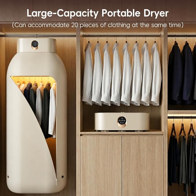 Portable Clothes Dryer for Upto 12 Clothes with Remote Control Compact Form | Compact Dryer for Clothes Apartment, RV, Travel Built-in LED UV, Adjustable 8-Hour Timer with Fast-Drying Stress-Free Setup