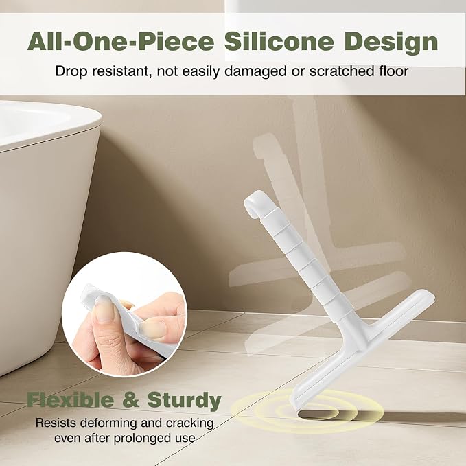 Roylvan Silicone Shower Squeegee, All-in-One Shower Squeegee for Glass Doors with Built-in Hook, Household Window Mirror Cleaner for Bathroom Glass Kitchen Tile Wall Car, White