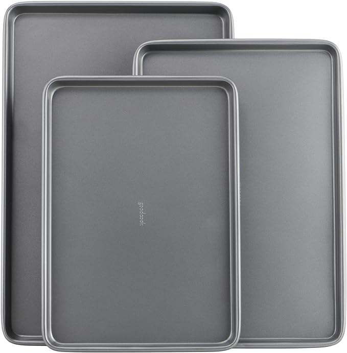 GoodCook Everyday Nonstick Baking Sheet Set, 3 Pack Includes Small (13×9) Medium (15×1) and Large (17×11) Pans Carbon Steel Construction Cookie Sheets Bakeware Set, Gray