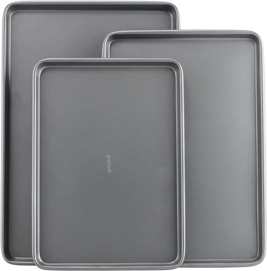 GoodCook Everyday Nonstick Baking Sheet Set, 3 Pack Includes Small (13×9) Medium (15×1) and Large (17×11) Pans Carbon Steel Construction Cookie Sheets Bakeware Set, Gray