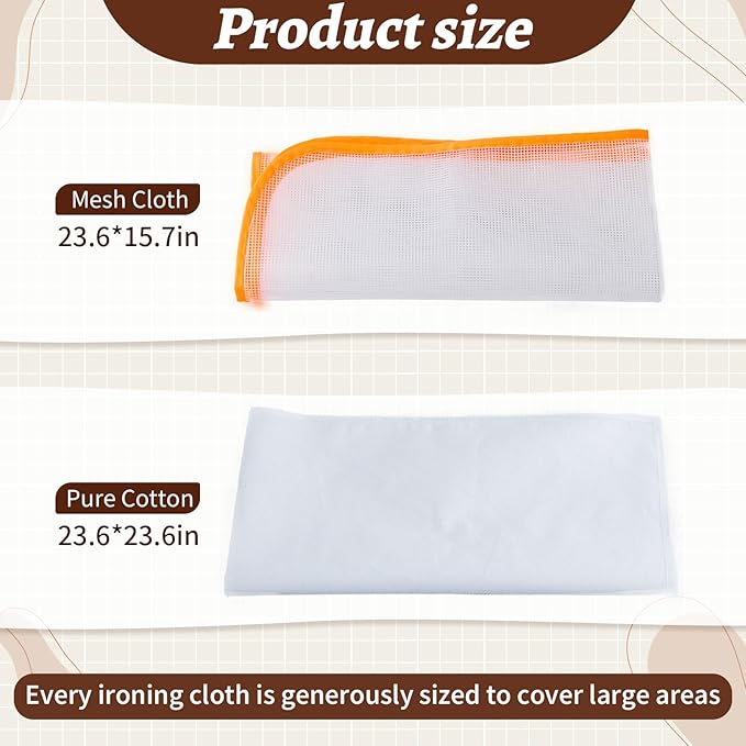 HunnmingRe 2 Types Pressing Cloth for Ironing, Cotton Fabric and Nylon Mesh Ironing Cloth, 2 Types of Different Fabric Pressing Cloths for Clothes Protect