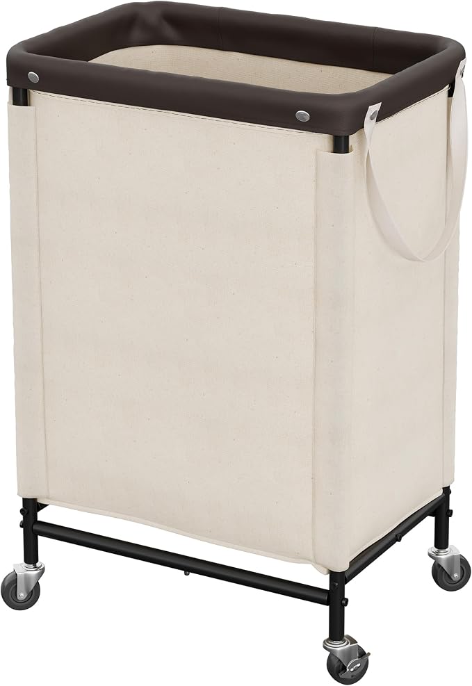 StorageWorks Laundry Hamper with Wheels and Removable Liner Bag, Beige, 90L