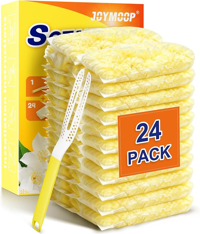 Heavy Duty Duster Refills for Swiffer Duster, 24 Count Yellow Refills with 1 Handle, Disposable Dusters for Cleaning Electronics, Furniture, Blinds