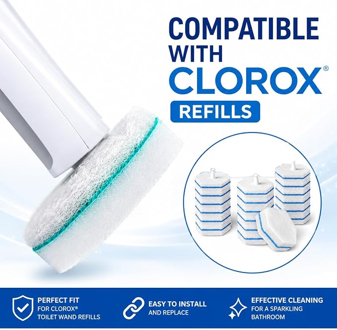 Disposable Toilet Cleaning Wand Starter Kit with 10 Refill Sticks, Wall-Mounted Touchless Set, Compatible with Clorox Toilet Wand Refills, for Bathroom Toilets