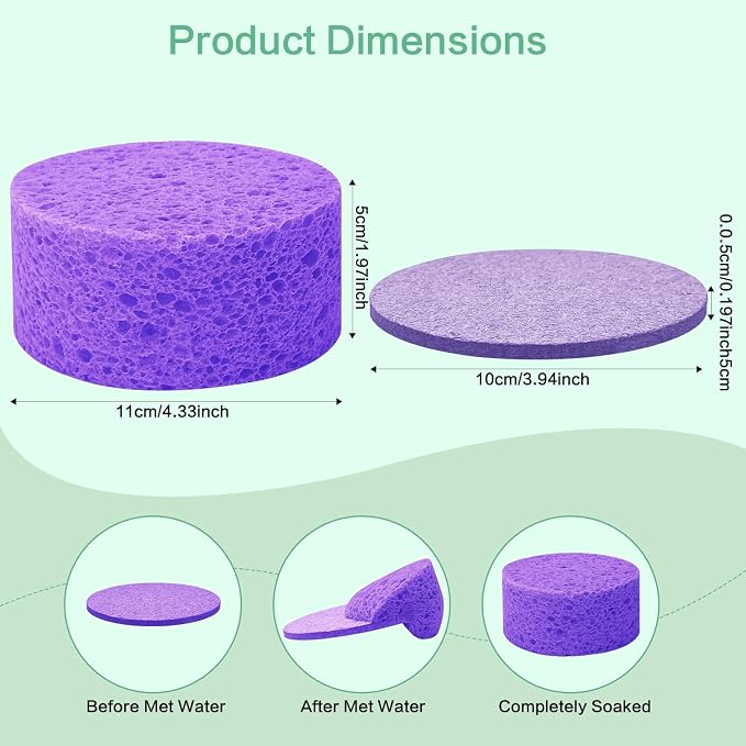 3-Pack Large Sponge, Kitchen Sponges, Handy Sponges, Cellulose Sponges, Dish Washing Sponge, Natural Sponge, Car Washing Sponge, Eco Friendly Sponge (Round, 4" X 4" X 2"), Purple