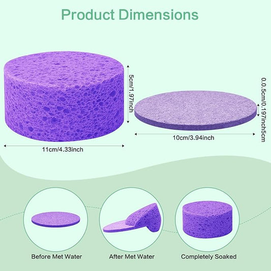 3-Pack Large Sponge, Kitchen Sponges, Handy Sponges, Cellulose Sponges, Dish Washing Sponge, Natural Sponge, Car Washing Sponge, Eco Friendly Sponge (Round, 4" X 4" X 2"), Purple