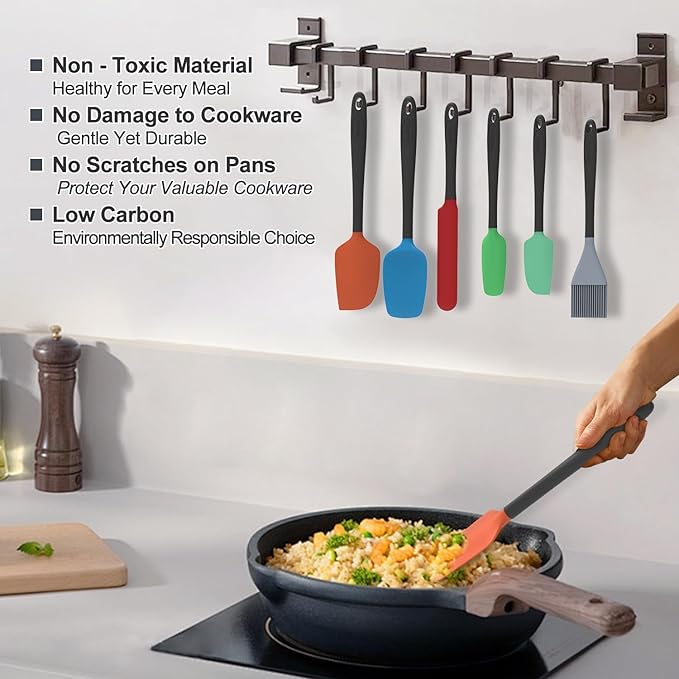 Silicone Spatula Set, 6 Pieces Food Grade Kitchen Utensils with Silicone Brush Heat Resistant Dishwasher Safe BPA-free Rubber Spatula for Scraping, Baking, Cooking, Mixing (Multicolored)