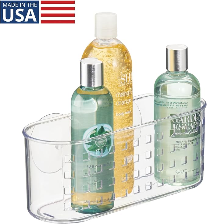 iDesign Hanging Suction Shower Caddy Basket, Clear | Bathroom Storage, Made in USA