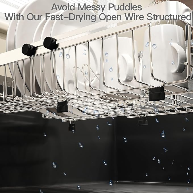 MAJALiS Dish Drying Rack Over The Sink with Utensil Holder | Expandable Stainless Steel Dish Drainer for Small Kitchen, Apartment, RV, Counter Space Saving, Perfect Fit, Rustproof