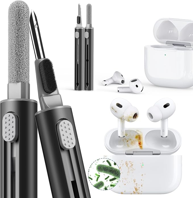 Inesore Multi Cleaning Kit for AirPods & All Bluetooth Earbuds (Black) | Metal Tip, High-Density Soft Brush, Flocked Sponge Tip, 3 in 1 Design, Compact & Lightweight, Easy Operation, Easy to Carry