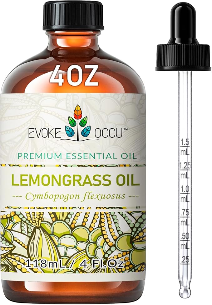 EVOKE OCCU Lemongrass Essential Oil for Diffuser, Skin Care & Aromatherapy | Ideal for Outdoor Protection, Massage, Home Cleaning, Versatile DIY & Full Space Odor Removal -118ml /4 fl oz
