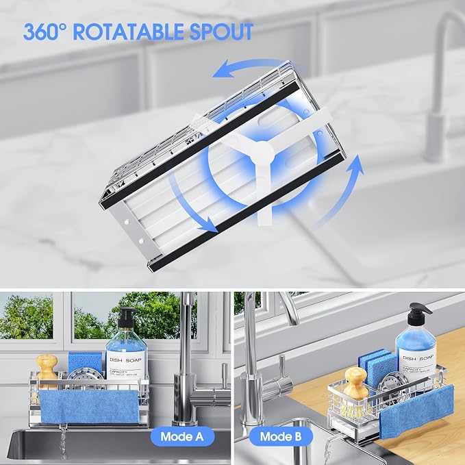 Kitchen Sink Sponge Holder - Self-Draining, Detachable Dish Cloth Holder, Rustproof Kitchen Countertop Organizer (Stainless Steel)