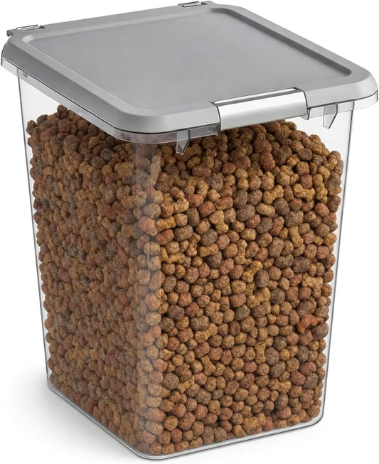 Mighty Tuff 35 lb Dog Food Container with Secure Lid Clasp, Airtight Cat Food Storage Bin, Clear Plastic Pet Food Storage Container with Lid for Kitchen Pantry Organization