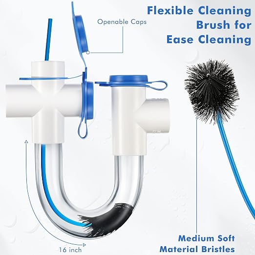 3/4 Inch Standard Condensate Trap with Cleaning Brush, PVC U Trap for HVAC Systems, Air Conditioner, Effectively Drains Condensate(1 Pack)