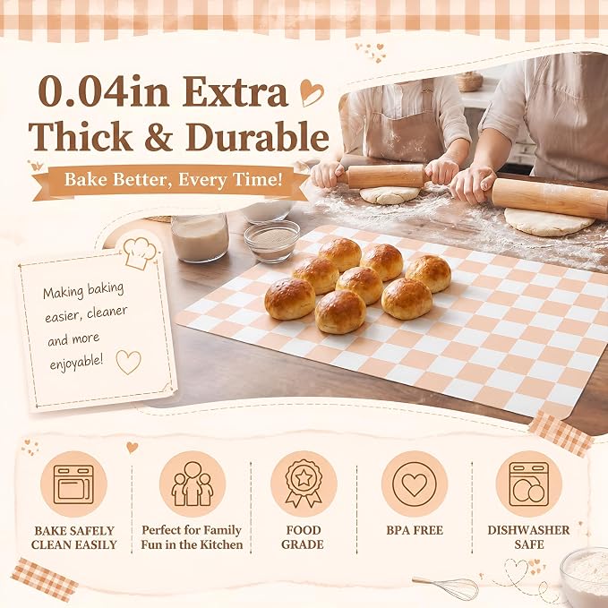 Domensi 2 Pcs Checkered Silicone Baking Mat Non-stick Reusable Oven Liner, Food Grade Silicone Roasting Mat with Anti-slip Grid Design for Baking, Oven, Air Fryer(Yellow and White, 17 x 25 Inch)