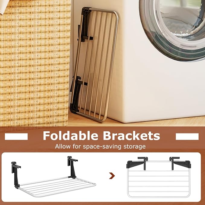 Giantex Portable Clothes Drying Rack, 25.5" Aluminum Hanging Laundry Rack with Adjustable and Foldable Brackets, Radiator Airer, Indoor Outdoor Towel Rack for Balcony Railings, Windowsill