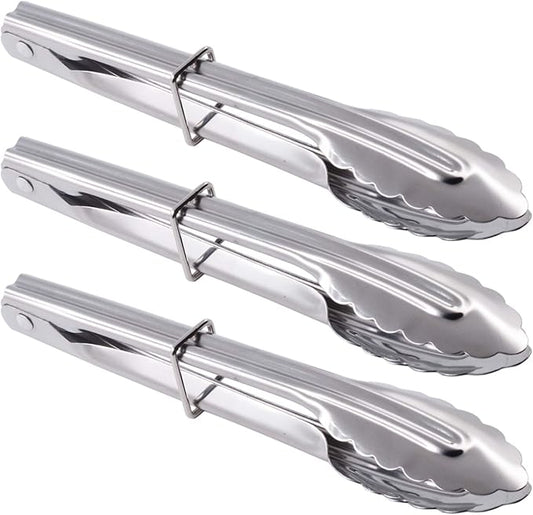 HINMAY Mini Stainless Steel Serving Tongs Small Tongs for Serving Food Cooking Salad Grilling (7-Inch 3 Pieces)