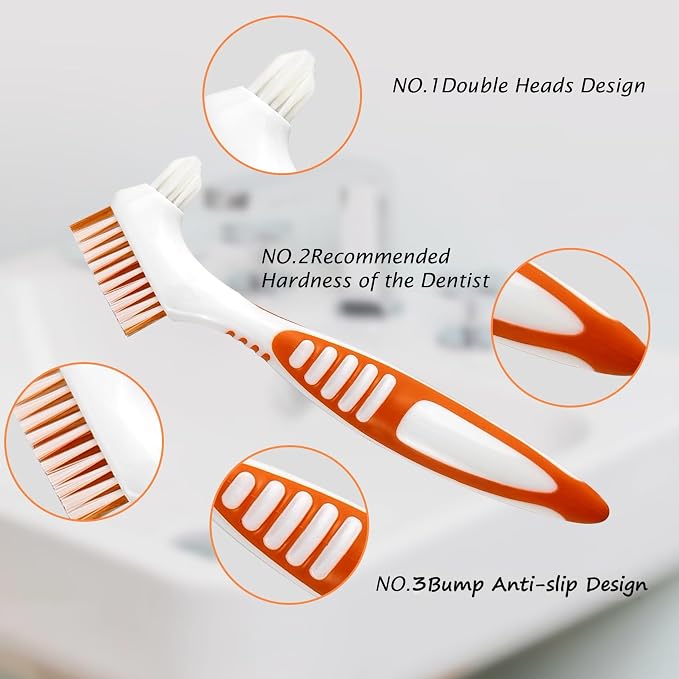 3Pcs Premium Dual-Sided Denture Cleaning Brush with Multi-Layered Soft Bristles and Rubber Anti-Slip Handle - Portable False Teeth Cleaning Tool for Efficient Denture Care (3)
