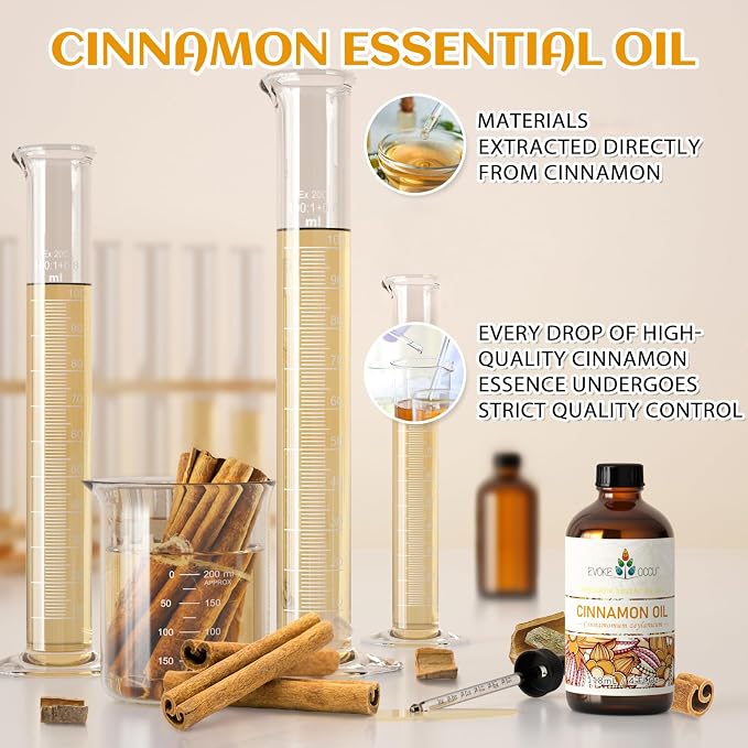 EVOKE OCCU Cinnamon Essential Oil for Diffuser, Spray & Skin Care | Brings Long-Lasting Warm Aroma, Relaxing Spirit Uplift, Versatile Holiday DIY & Household Cleansing -118ml /4 fl oz