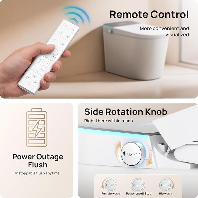 Smart Toilet with Bidet Built-in: Super Gentle Wash Bidet Toilet with Dryer, Dual Flush One Piece Toilet with Child Mode, Foam Shield, Heated Seat, Foot Sensor, UV-C Night Light, Auto Lid/Seat, Grey