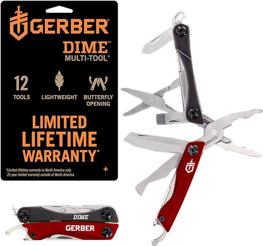 Gerber Dime 12-in-1 Mini Multitool Pliers, Pocket Knife, Bottle Opener, Red