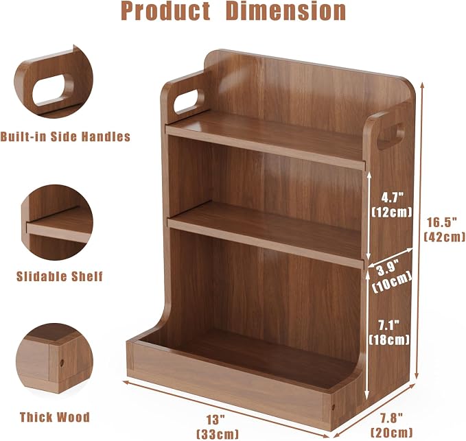 Solid Wood Matcha & Coffee Station Organizer, 3-Tier Countertop Mug Holder | Full Back Panel Thick Wood Construction, Built-in Side Handles, 3 Spacious Shelves Organize Mugs, Pods, Matcha, Tea, Spices