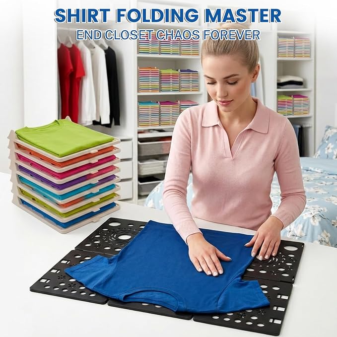 22 Pcs Clothes Organization Set - 2 Large Shirt Folding Board 27" X 23" & 20 Pack Stackable T-Shirt Organizer Trays, Durable Plastic Laundry Folder and Closet Storage System for Shirts, Pants, Towels