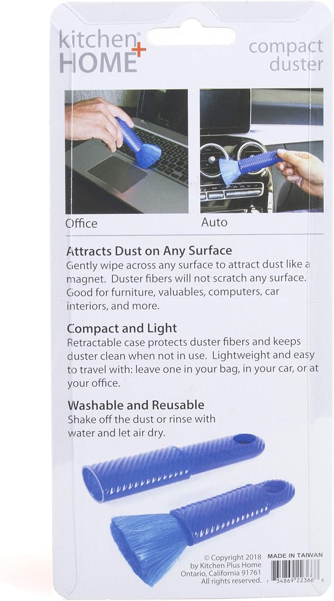 Kitchen + Home Compact Static Duster - 6.5" Inch Travel Duster with Carry Case - Electrostatic Duster attracts dust Like a Magnet!