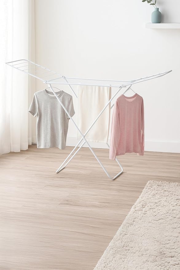 Home Vida Clothes Drying Rack - Metal Winged Folding Clothes Airer with 18m Drying Space, Foldable Design, Indoor/Outdoor Use, White