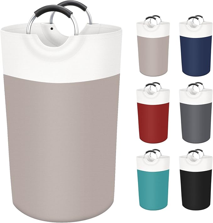 BlissTotes 90L Laundry Basket, Freestanding Collapsible Hamper, Brown | Collapsible Dirty Clothes Hamper, Foldable Laundry Bag for Dorm, Waterproof Fabric, Padded Aluminum Handles