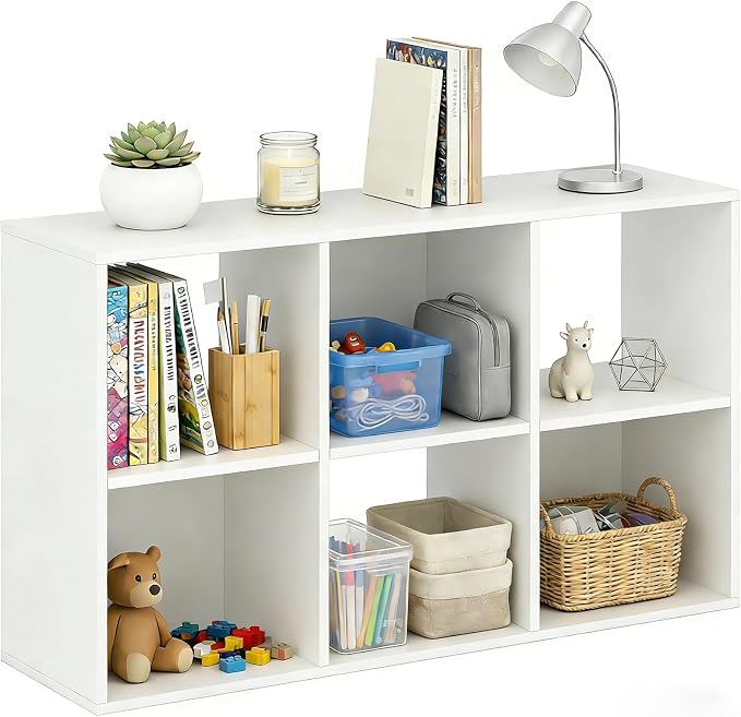 6 Cube Storage Organizer Shelf, Open Cube Bookshelf | Reversible Bookcase, Modern Sturdy Storage for Living Room, Bedroom, Entryway, Home Office, White