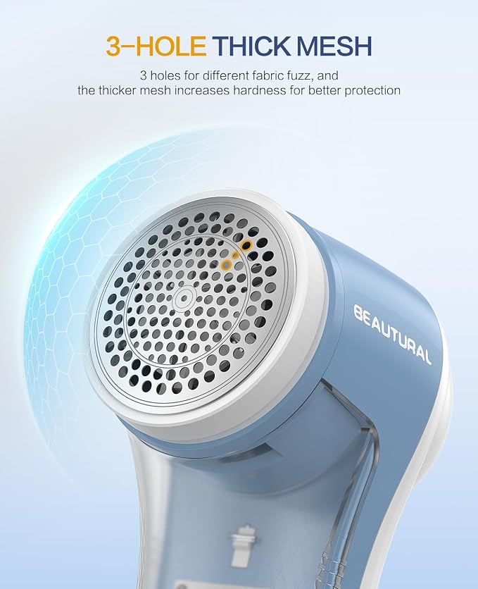 BEAUTURAL Fabric Shaver and Lint Remover, Rechargeable Sweater Defuzzer | 6-Leaf Blades, Electric Clothes Shavers to Trim Fuzz and Pills, Remove Pilling for Clothing, Furniture, Couch, Blanket