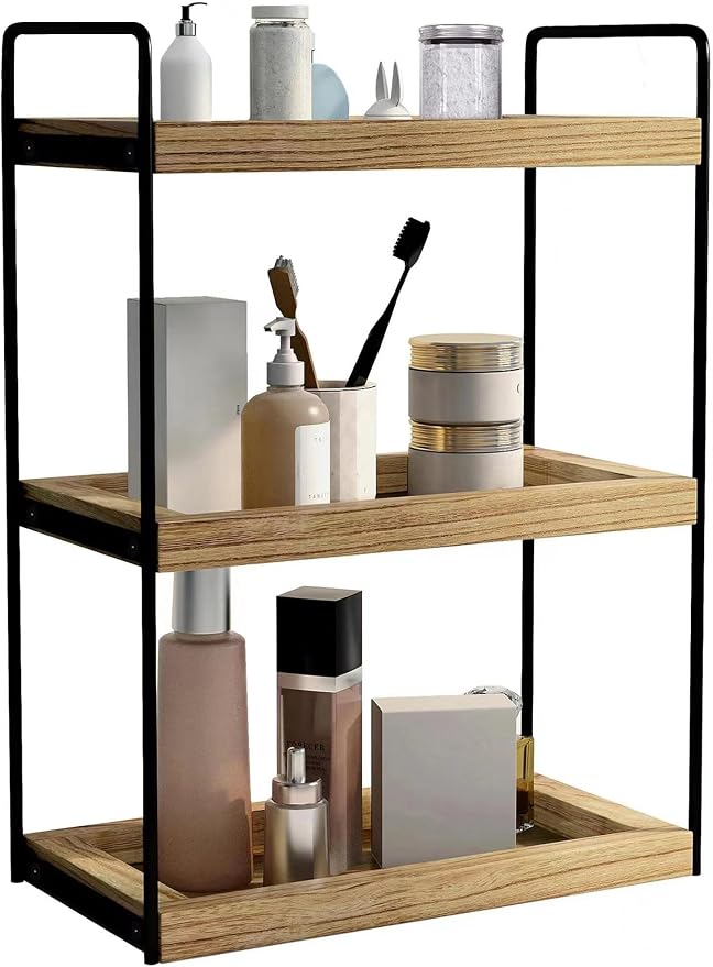Dorhors 3 Tier Bathroom Counter Organizer,Countertop Bathroom Storage Shelf,Counter Tray and Vanity Organizer (Brown)