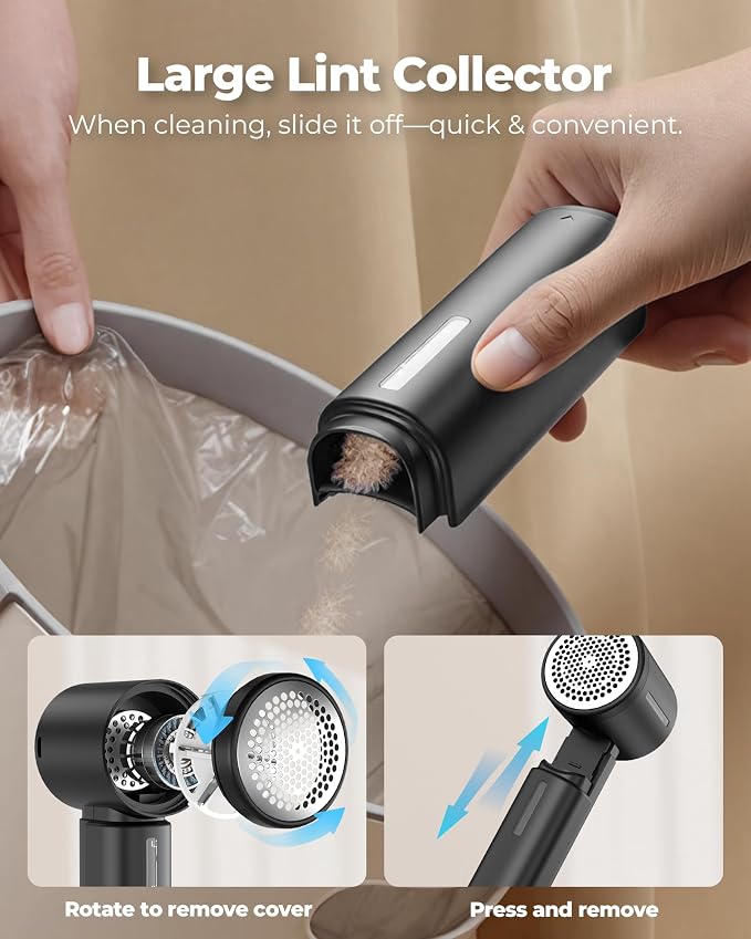 Fabric Shaver, Electric Lint Remover, Sweater Shavers to Remove Pilling with 3 Speeds, 6 Leaf Blade, LED Display & Type-C Rechargeable, Removes Fuzz, Pills for Clothes, Couch, Furniture