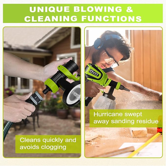 Paint Sprayer 700W, Electric HVLP Paint Spray Gun, with 4 Nozzles and 3 Patterns Cleaning & Blowing Joints Easy to Clean for Garden Chairs Fence Door Cabinets Home Interior Walls etc. VF803 Dark Green