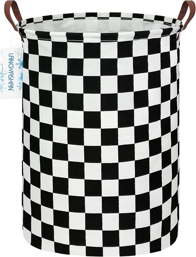 Round Laundry Basket Collapsible Boys Nursery Hamper Organizer Racing Flag | Waterproof Canvas Foldable Storage Bin Car Toy Bins Gift Baskets Bedroom Clothes for Home Play Bedroom Gift