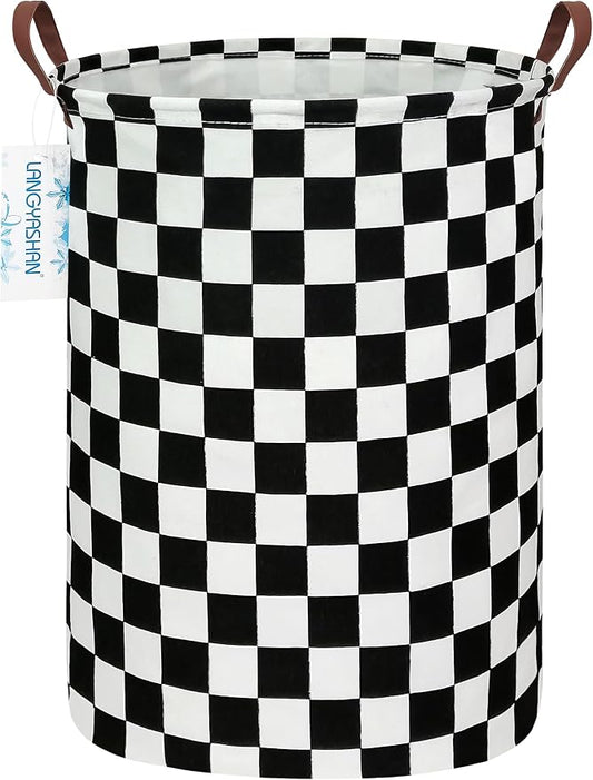 Round Laundry Basket Collapsible Boys Nursery Hamper Organizer Racing Flag | Waterproof Canvas Foldable Storage Bin Car Toy Bins Gift Baskets Bedroom Clothes for Home Play Bedroom Gift
