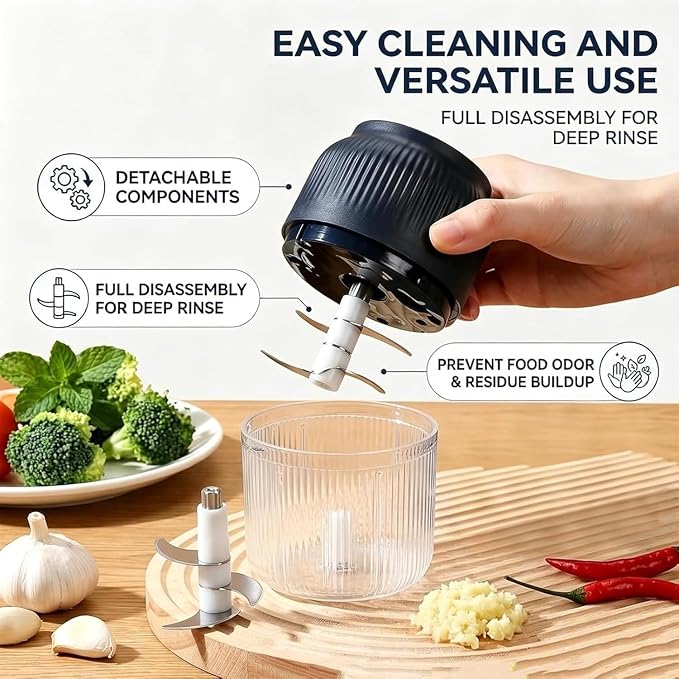 Household Electric Garlic Crusher, Upgraded Mini Electric Food Chopper, 350ml 6 Blades USB Rechargeable Garlic Mincer with Lid & Egg Beater for Onion Ginger Chili (White+White)