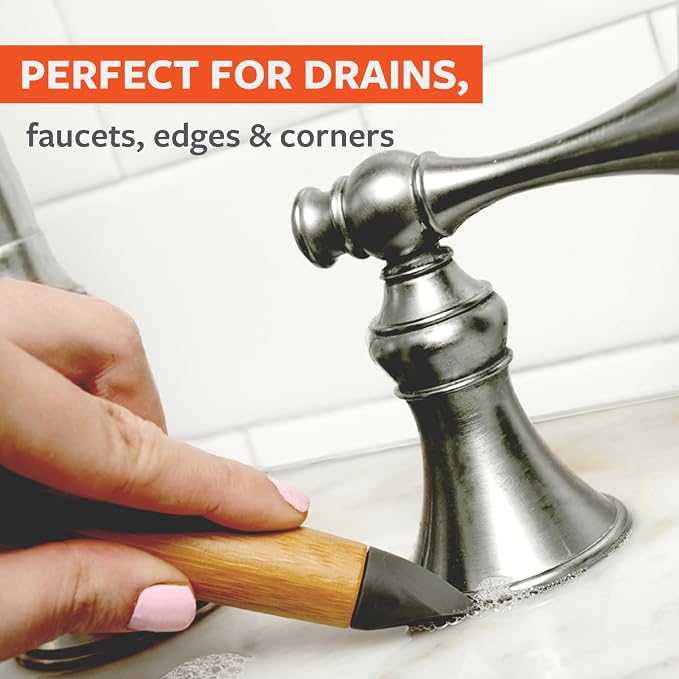 Full Circle Every-Crevice Detail Brush, Deep Cleaning Brush for Crevices, Shower, & Grout, Tough Bristles, Sustainable Bamboo Handle, White