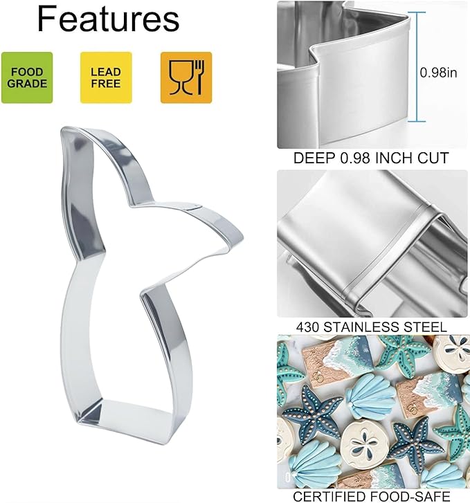 Mermaid Cookie Cutters,Mermaid tail, Starfish, Seashell-Stainless Steel Holiday Cookie Cutters Shapes for Baking Gift