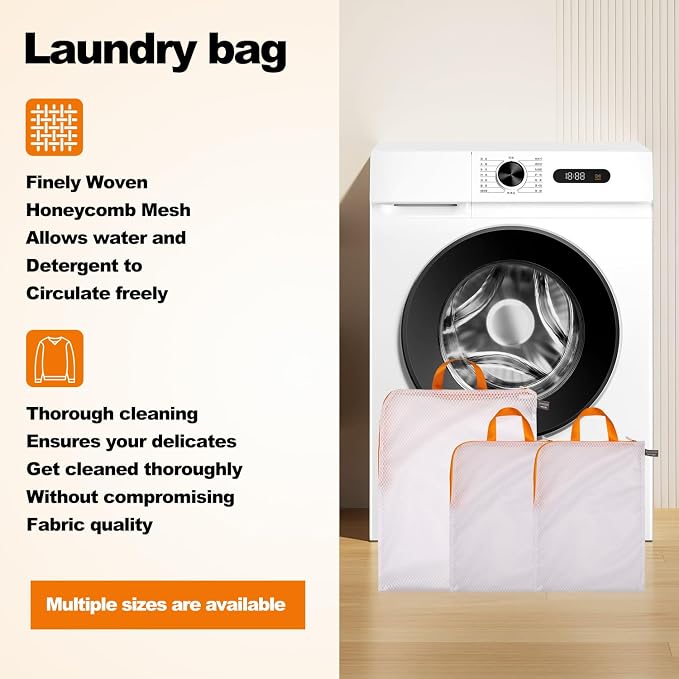 Laundry Bags Mesh Wash Bag, Washer Bag for Laundry Delicates, Orange Hanger | Garment Bags for Washing Machine, for Clothes, Suit, Coat, Dress, Pants, Bra, Sock, Tumble Dryer Safe