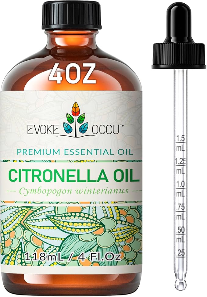 EVOKE OCCU Citronella Oil for Diffuser & Air Freshening | Add to Spray for Indoor & Outdoor Freshness, Ideal for DIY Cleaning Soap & Candle Making - 118mL / 4 fl oz