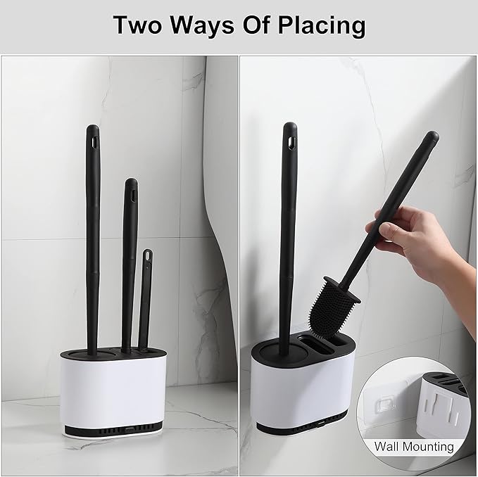 Toilet Brush and Holder Set for Bathroom,Flexible Toilet Bowl Brush with Silicone Bristles,Ventilation Slots Base (Matte Black)
